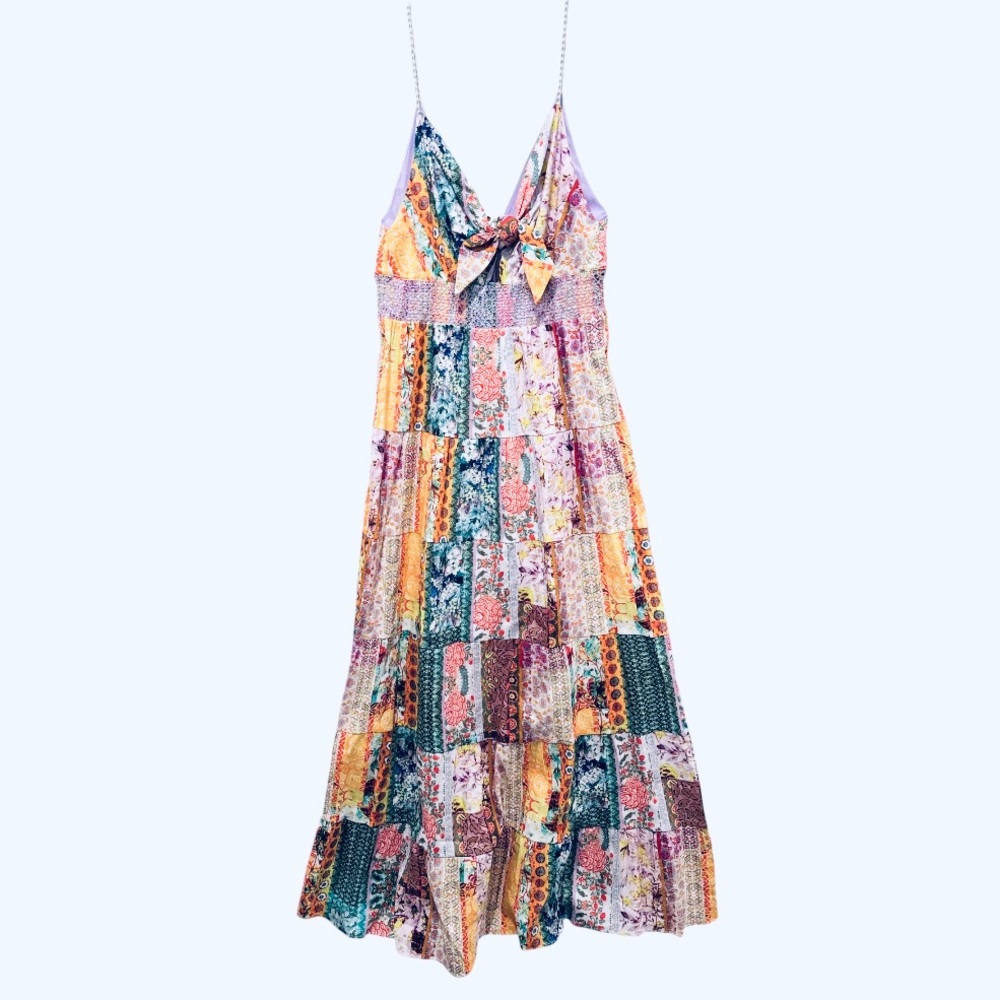 ALICE + OLIVIA Karolina Tie Front Maxi Dress Vintage Summer Lavender Fields 10